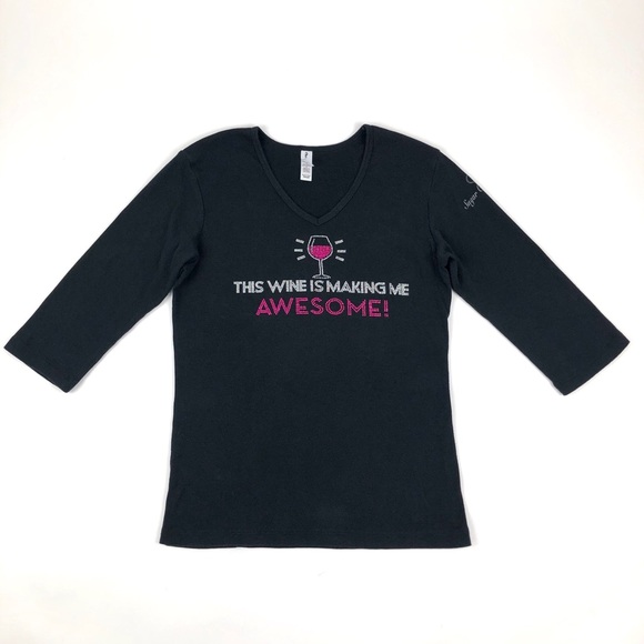 Chris’s Stuff 3/4 Sleeve Bling Humorous Wine Tee - Picture 3 of 8